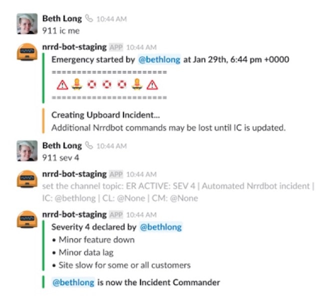 Example incident declared in Slack