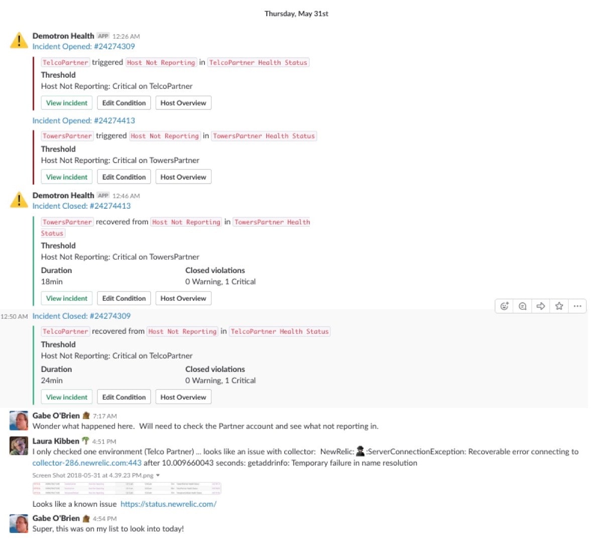 Example of ChatOps using Slack and New Relic Alerts